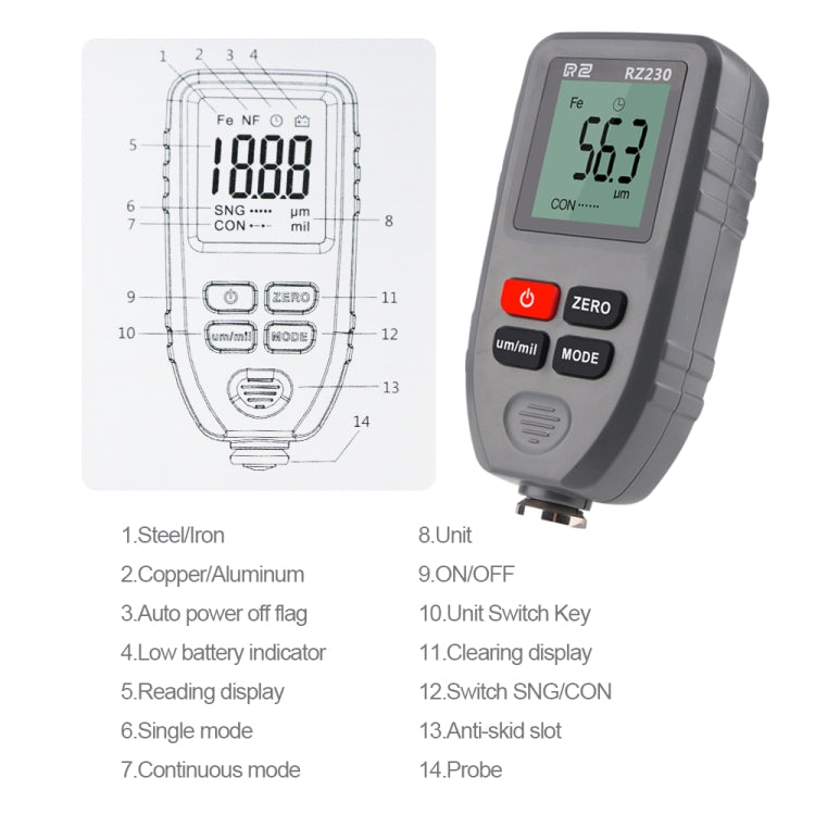 RZ230 Otros instrumentos de medición 0~1300μm Conveniente / Medida / Pro, RZ230