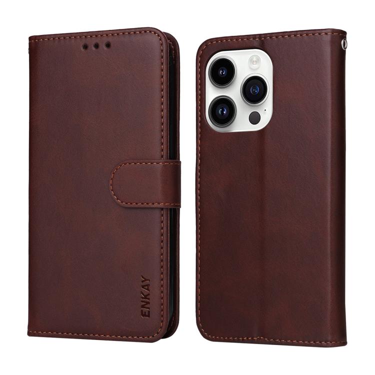 Funda para teléfono ENKAY Card Wallet de piel con textura de becerro y pegamento reforzado, sin borde blanco., For iPhone 15 Pro Max, For iPhone 15 Pro, For iPhone 15 Plus, For iPhone 15