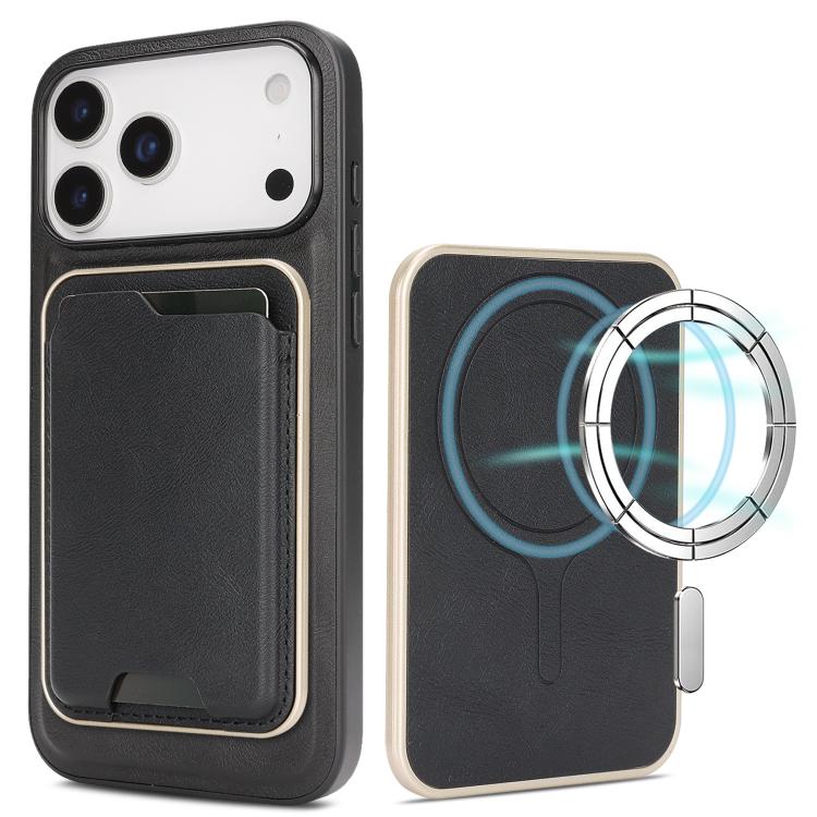 Funda de cuero para teléfono Kalebol Slim MagSafe Ring con tarjetero magnético, For iPhone 17 Pro Max, For iPhone 17 Pro, For iPhone 17, For iPhone Air
