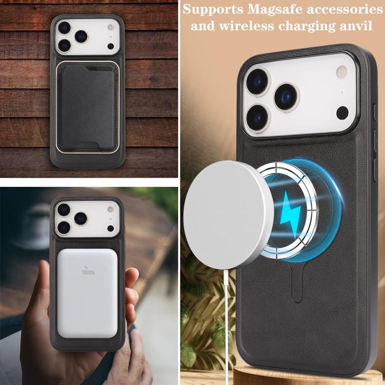 Funda de cuero para teléfono Kalebol Slim MagSafe Ring con tarjetero magnético, For iPhone 17 Pro Max, For iPhone 17 Pro, For iPhone 17, For iPhone Air
