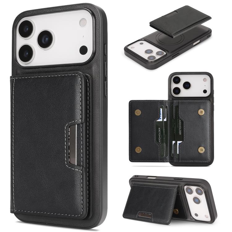 Funda de cuero para teléfono Kalebol Strong MagSafe con bolsillo magnético plegable para tarjetas, For iPhone 17 Pro Max, For iPhone 17 Pro, For iPhone 17, For iPhone Air