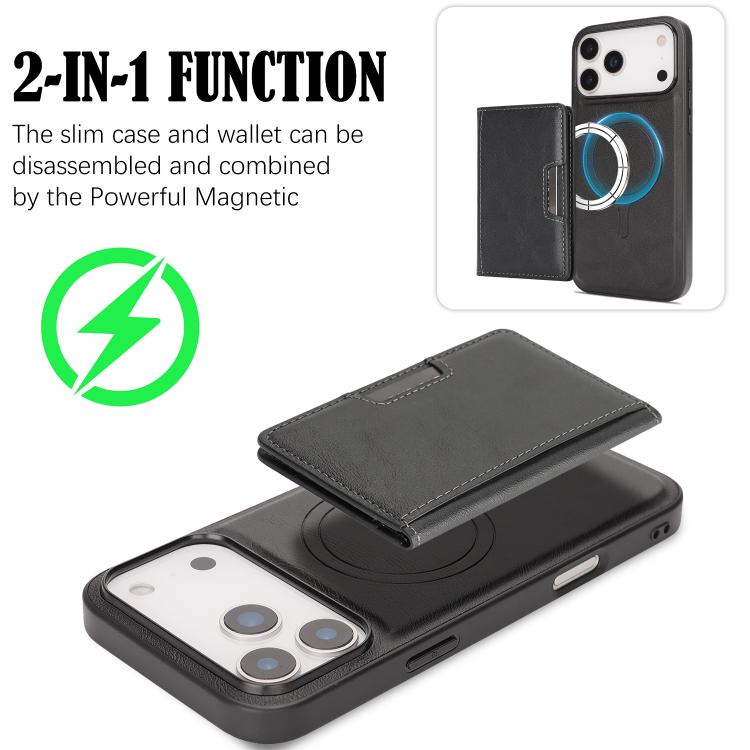 Funda de cuero para teléfono Kalebol Strong MagSafe con bolsillo magnético plegable para tarjetas, For iPhone 17 Pro Max, For iPhone 17 Pro, For iPhone 17, For iPhone Air