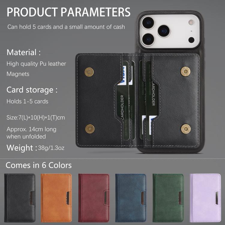 Funda de cuero para teléfono Kalebol Strong MagSafe con bolsillo magnético plegable para tarjetas, For iPhone 17 Pro Max, For iPhone 17 Pro, For iPhone 17, For iPhone Air