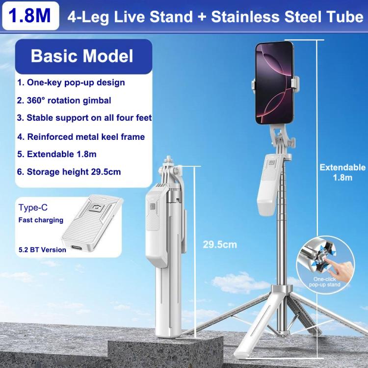 Soporte para teléfono con estabilizador retráctil y antivibración P18, portátil, para selfies y viajes., P18