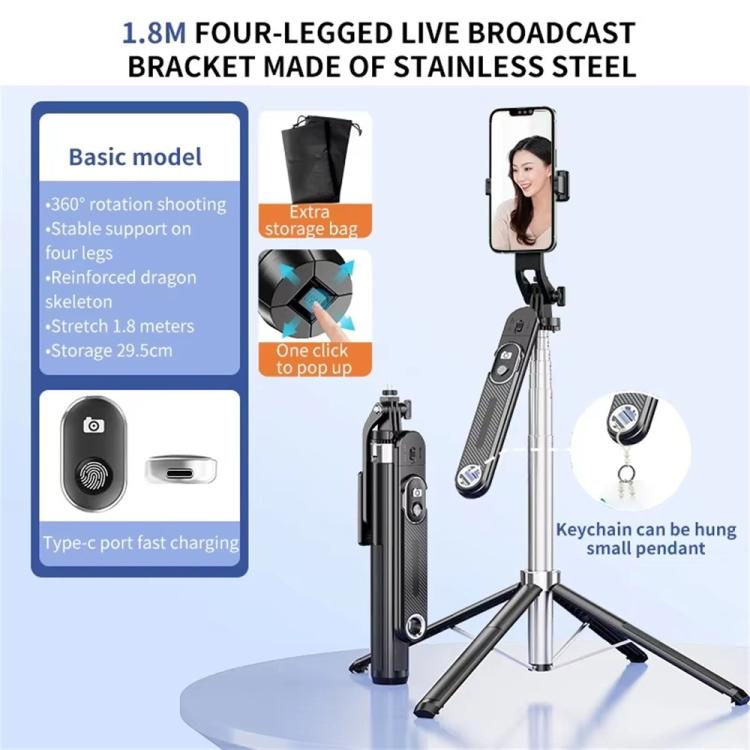 Soporte retráctil de cuatro patas P510, soporte portátil para teléfono y palo selfie con control remoto Bluetooth., P510