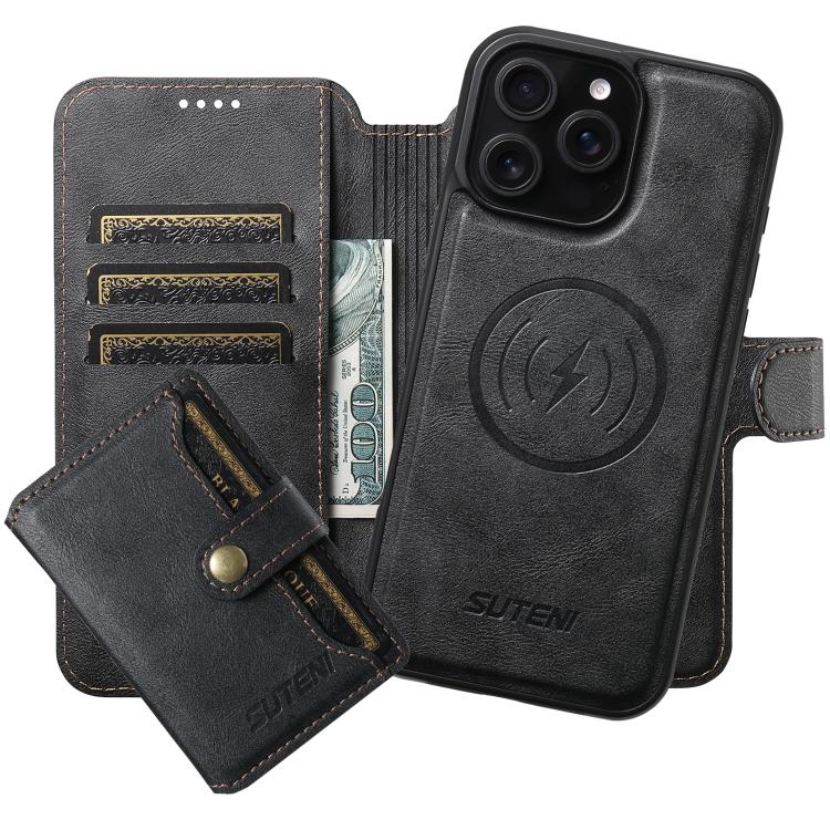 Funda de cuero para teléfono Suteni Q05S1 3 en 1 con cartera desmontable y MagSafe, For iPhone 13 Pro Max, For iPhone 13 Pro, For iPhone 13, For iPhone 12, For iPhone 12 Pro Max, For iPhone 12 Pro