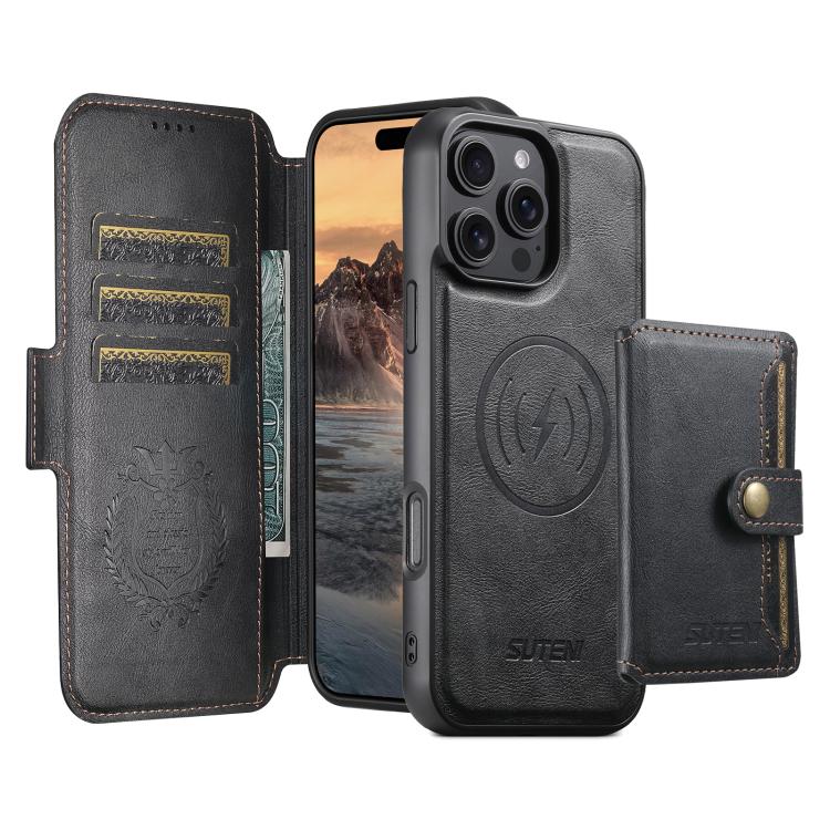 Funda de cuero para teléfono Suteni Q06S1 3 en 1 con diseño desmontable y monedero MagSafe, For iPhone 13 Pro Max, For iPhone 13 Pro, For iPhone 13, For iPhone 12, For iPhone 12 Pro Max, For iPhone 12 Pro