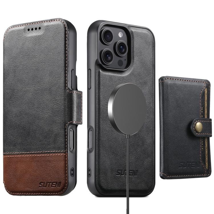 Funda de cuero para teléfono Suteni Q06S1 3 en 1 con diseño desmontable y monedero MagSafe, For iPhone 17 Pro Max, For iPhone 17 Pro, For iPhone 17, For iPhone Air, For iPhone 16 Pro Max, For iPhone 16 Pro, For iPhone 16 Plus, For iPhone 16            ...
