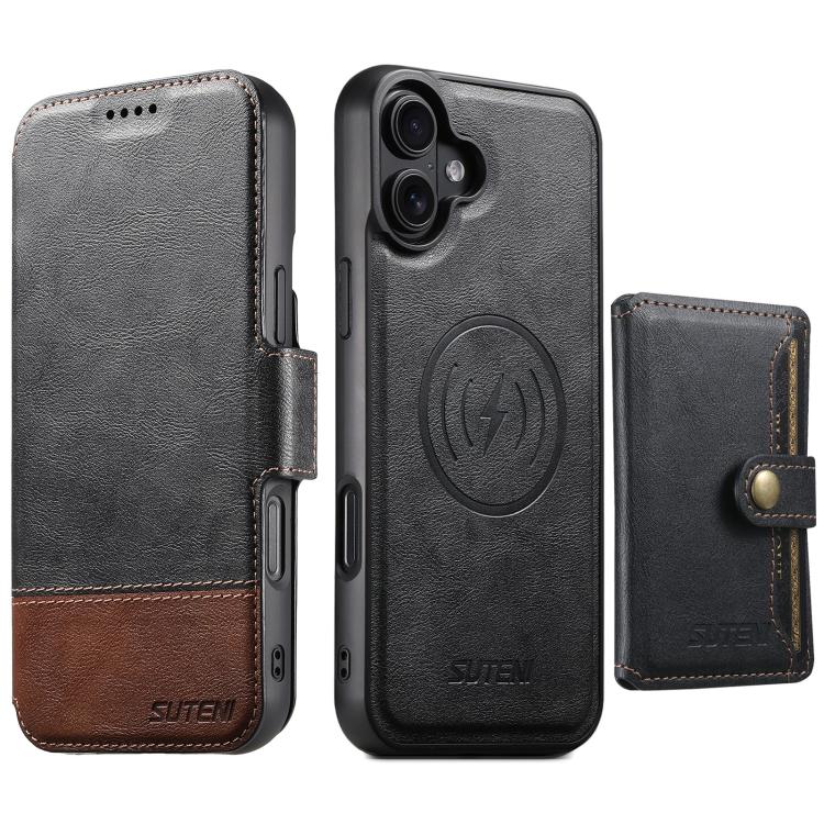 Funda de cuero para teléfono Suteni Q06S1 3 en 1 con diseño desmontable y monedero MagSafe, For iPhone 17 Pro Max, For iPhone 17 Pro, For iPhone 17, For iPhone Air, For iPhone 16 Pro Max, For iPhone 16 Pro, For iPhone 16 Plus, For iPhone 16            ...