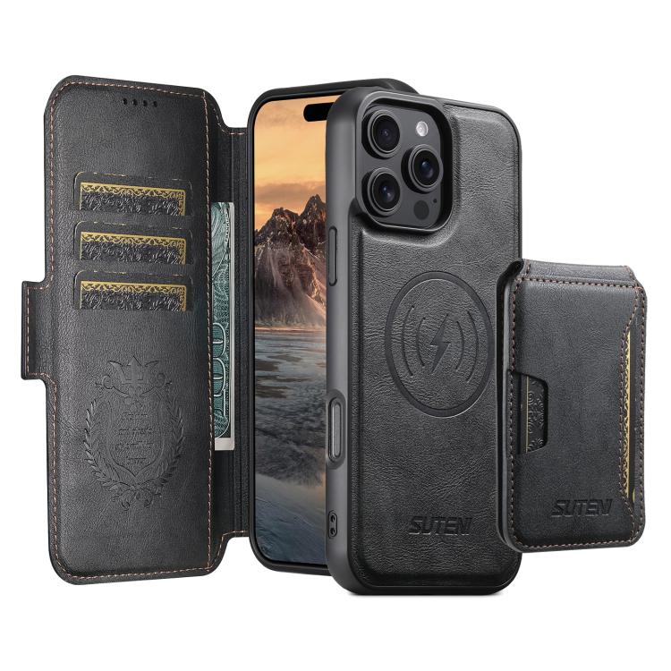 Funda de cuero para teléfono Suteni Q06S3 3 en 1 con tapa abatible vertical desmontable y MagSafe, For iPhone 13 Pro Max, For iPhone 13 Pro, For iPhone 13, For iPhone 12, For iPhone 12 Pro Max, For iPhone 12 Pro