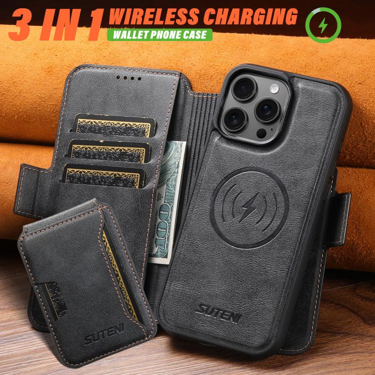 Funda de cuero para teléfono Suteni Q06S3 3 en 1 con tapa abatible vertical desmontable y MagSafe, For iPhone 13 Pro Max, For iPhone 13 Pro, For iPhone 13, For iPhone 12, For iPhone 12 Pro Max, For iPhone 12 Pro