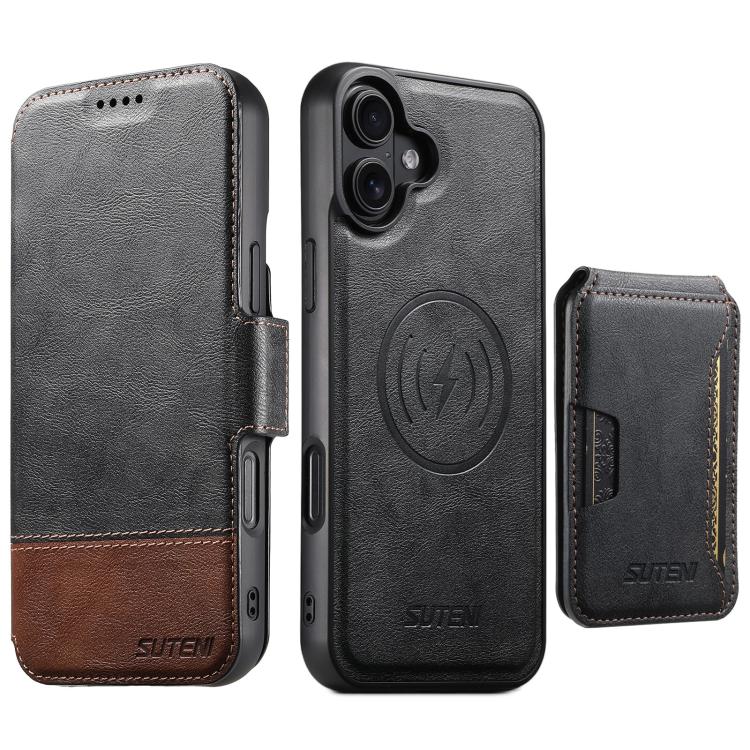 Funda de cuero para teléfono Suteni Q06S3 3 en 1 con tapa abatible vertical desmontable y MagSafe, For iPhone 17 Pro Max, For iPhone 17 Pro, For iPhone 17, For iPhone Air, For iPhone 16 Pro Max, For iPhone 16 Pro, For iPhone 16 Plus, For iPhone 16   ...