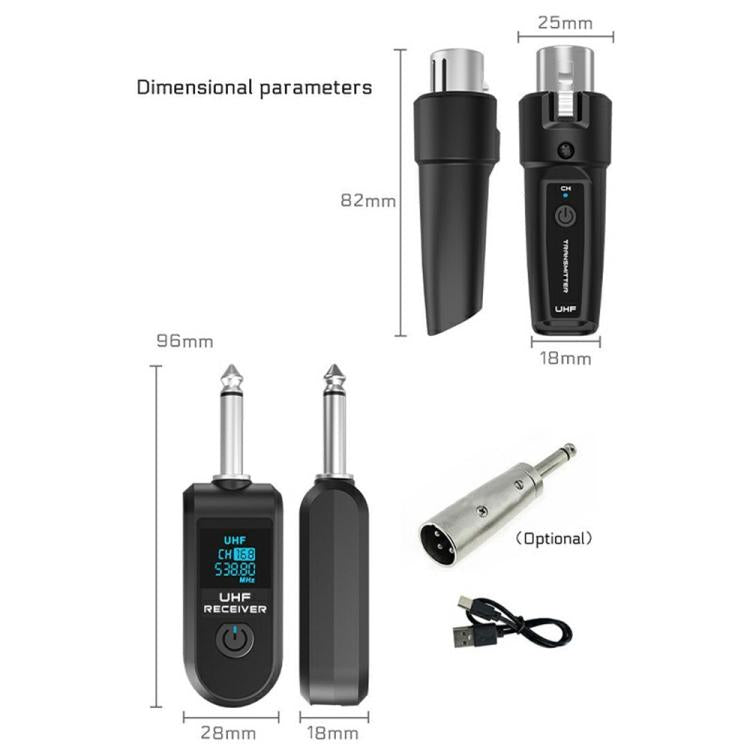 K1 Convertidor de micrófono dinámico de mano con cable a inalámbrico, 1 transmisor + 1 receptor, 1 Transmitter + 1 Receiver