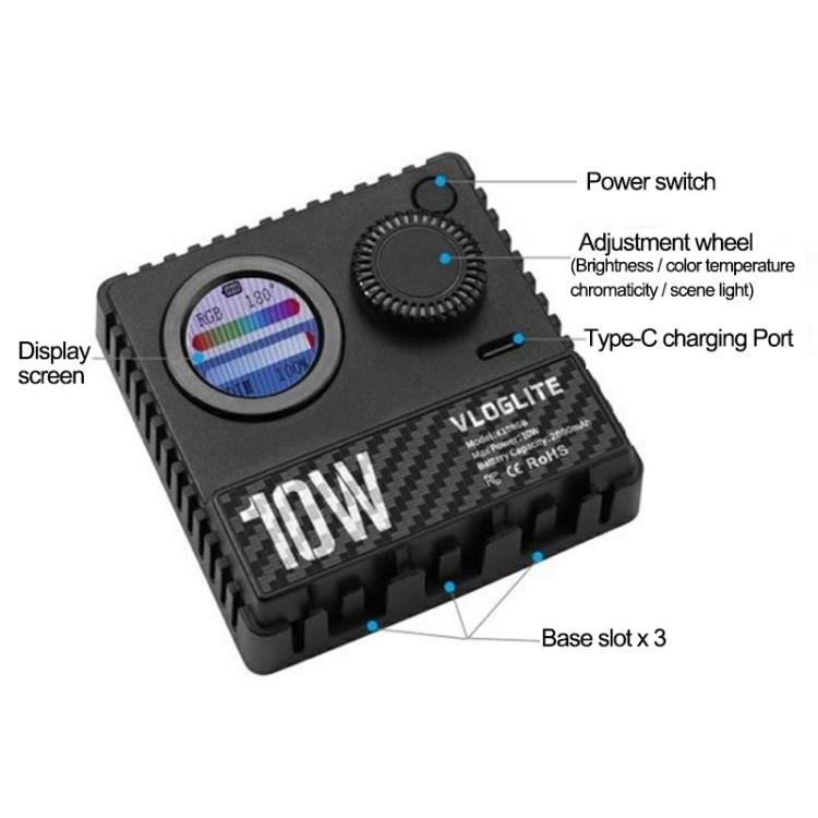 Luz LED RGB ultradelgada de bolsillo VLOGLITE K10RGB para cámara, fotografía, videografía y selfies., K10RGB