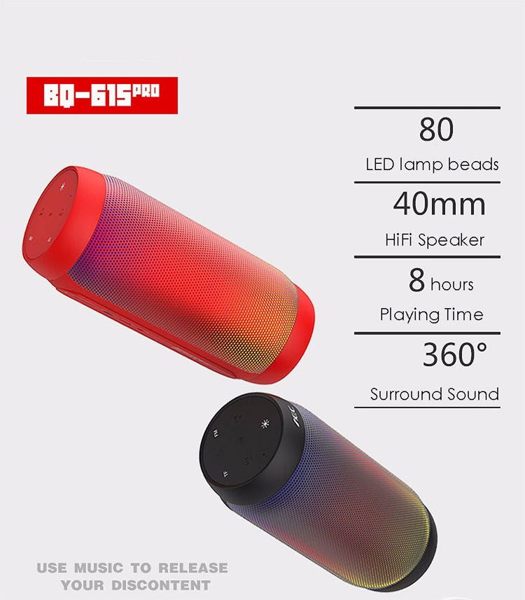 BQ615 PRO Altavoz estéreo HiFi inalámbrico LED colorido, combina Bluetooth + reproductor de tarjetas TF + radio FM + AUX + NFC, BQ615 PRO
