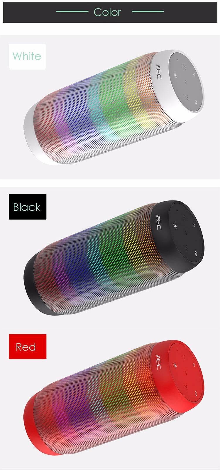 BQ615 PRO Altavoz estéreo HiFi inalámbrico LED colorido, combina Bluetooth + reproductor de tarjetas TF + radio FM + AUX + NFC, BQ615 PRO