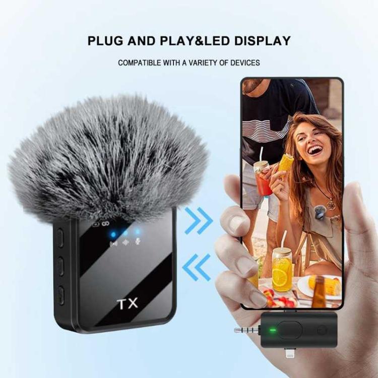 Mini micrófono inalámbrico de solapa con receptor 3 en 1 y micrófono dual para entrevistas, vlogs y podcasts.