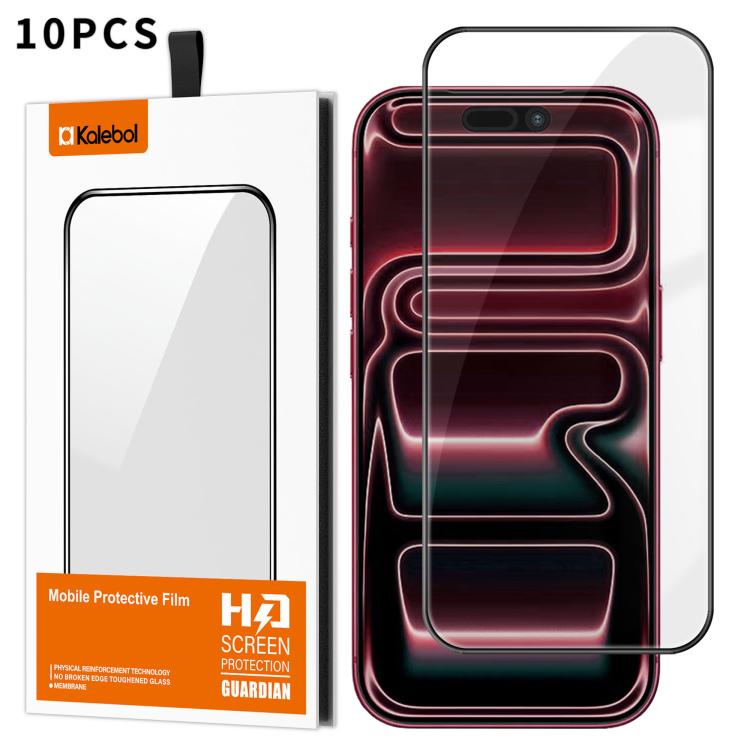 10 láminas de vidrio templado HD Kalebol de alta calidad, serigrafiadas en aluminio, con cobertura total, antihuellas y borde negro., For iPhone 17e / 16e, For iPhone 17 Pro Max, For iPhone 17 Pro, For iPhone 17, For iPhone Air, For iPhone 16 Pro Max  ...