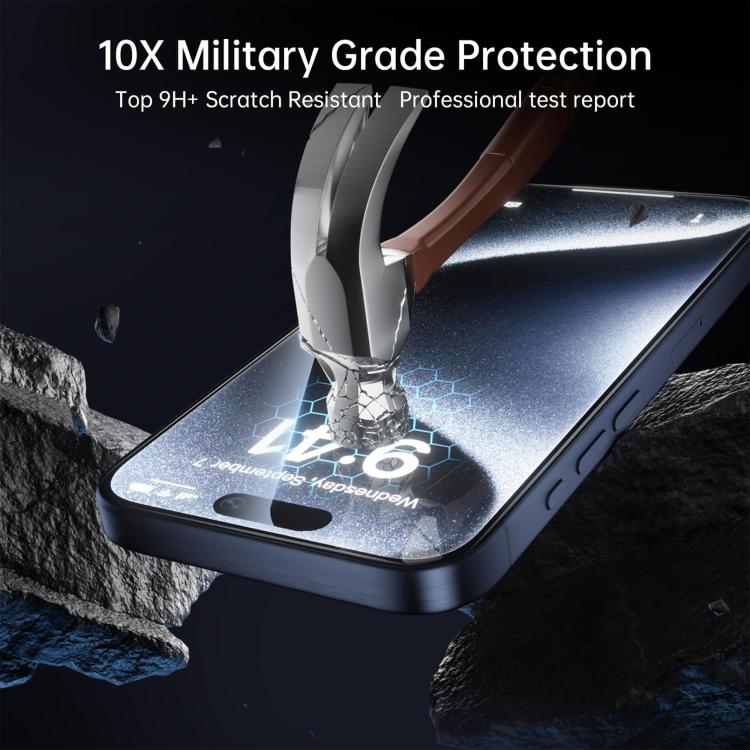 10 láminas de vidrio templado HD Kalebol de alta calidad, serigrafiadas en aluminio, con cobertura total, antihuellas y borde negro., For iPhone 17e / 16e, For iPhone 17 Pro Max, For iPhone 17 Pro, For iPhone 17, For iPhone Air, For iPhone 16 Pro Max  ...