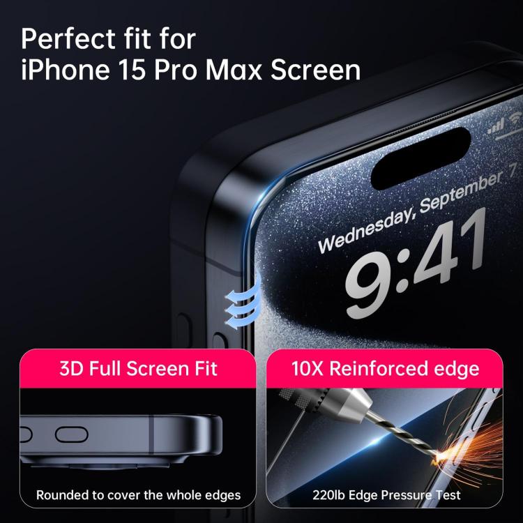 10 láminas de vidrio templado HD Kalebol de alta calidad, serigrafiadas en aluminio, con cobertura total, antihuellas y borde negro., For iPhone 17e / 16e, For iPhone 17 Pro Max, For iPhone 17 Pro, For iPhone 17, For iPhone Air, For iPhone 16 Pro Max  ...
