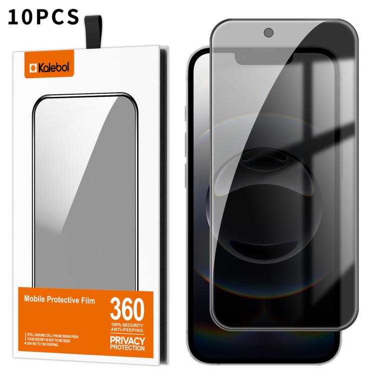 10 láminas de vidrio templado Kalebol de alta calidad, impresas en aluminio, con borde negro y cobertura total para privacidad., For iPhone 17e / 16e, For iPhone 17 Pro Max, For iPhone 17 Pro, For iPhone 17, For iPhone Air, For iPhone 16 Pro Max       ...