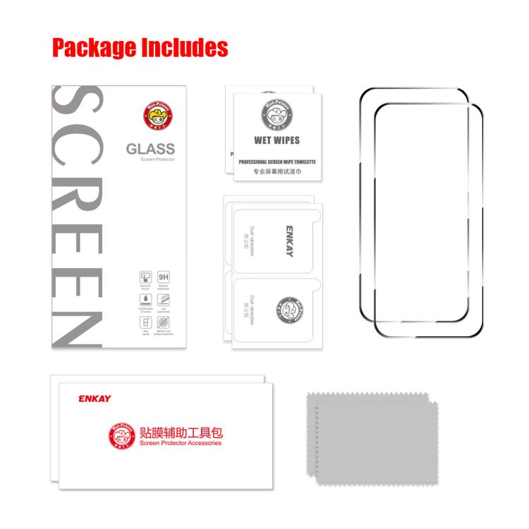 2 láminas de vidrio templado ENKAY de aluminio-silicio, gruesas, sin borde blanco., For iPhone 17 Pro Max, For iPhone 17 Pro, For iPhone 17, For iPhone Air