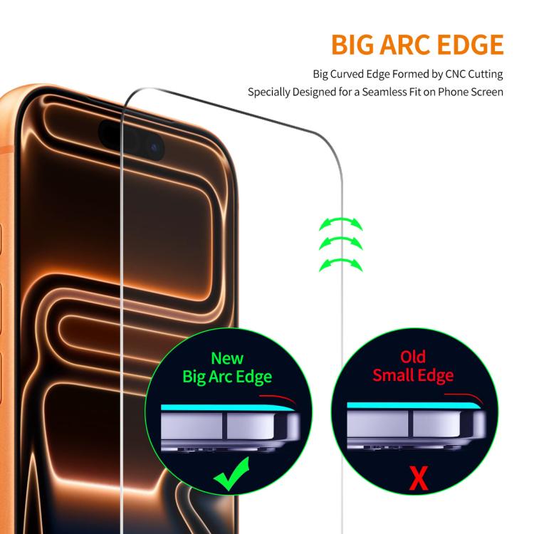 2 unidades de película de vidrio templado de aluminio-silicio ENKAY con pegamento grueso, sin borde blanco, 9H, borde de arco grande., For iPhone 17 Pro Max, For iPhone 17 Pro, For iPhone 17, For iPhone Air