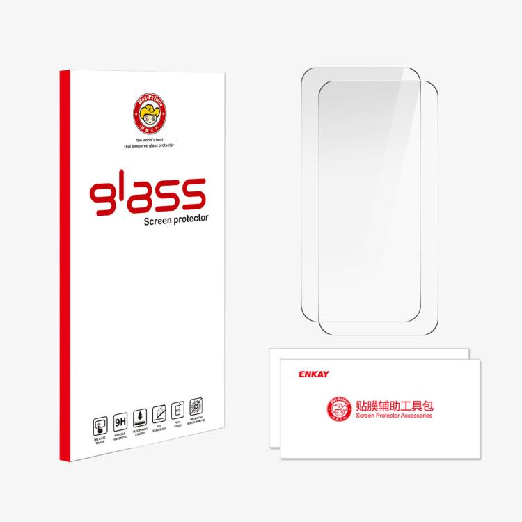 2 unidades de película de vidrio templado de aluminio-silicio ENKAY con pegamento grueso, sin borde blanco, 9H, borde de arco grande., For iPhone 17 Pro Max, For iPhone 17 Pro, For iPhone 17, For iPhone Air