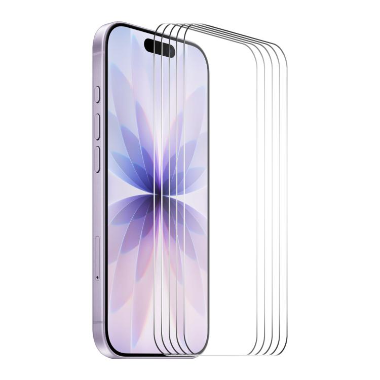 5 láminas de vidrio templado ENKAY de aluminio-silicio, gruesas, sin borde blanco, con borde arqueado grande 9H., For iPhone 17 Pro Max, For iPhone 17 Pro, For iPhone 17, For iPhone Air