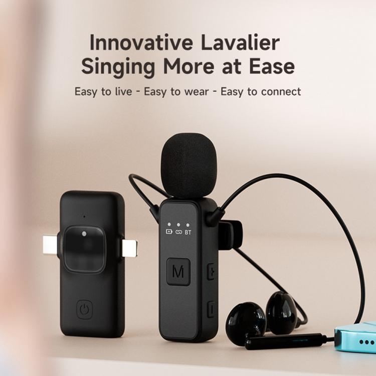 Micrófono de solapa inalámbrico K3 con auriculares integrados y receptor 2 en 1 para transmisiones en vivo / vlogs / entrevistas
