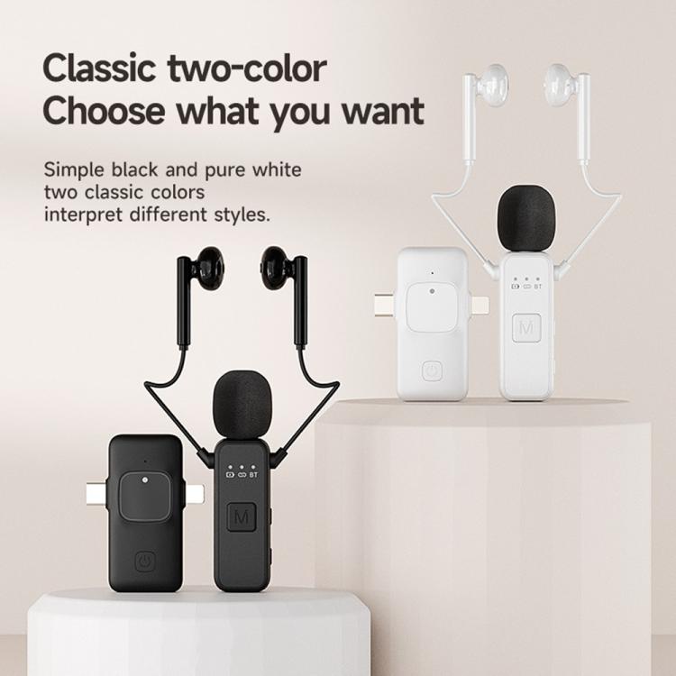 Micrófono de solapa inalámbrico K3 con auriculares integrados y receptor 2 en 1 para transmisiones en vivo / vlogs / entrevistas