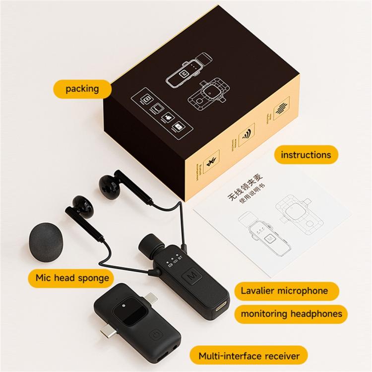 Micrófono de solapa inalámbrico K3 con auriculares integrados y receptor 2 en 1 para transmisiones en vivo / vlogs / entrevistas