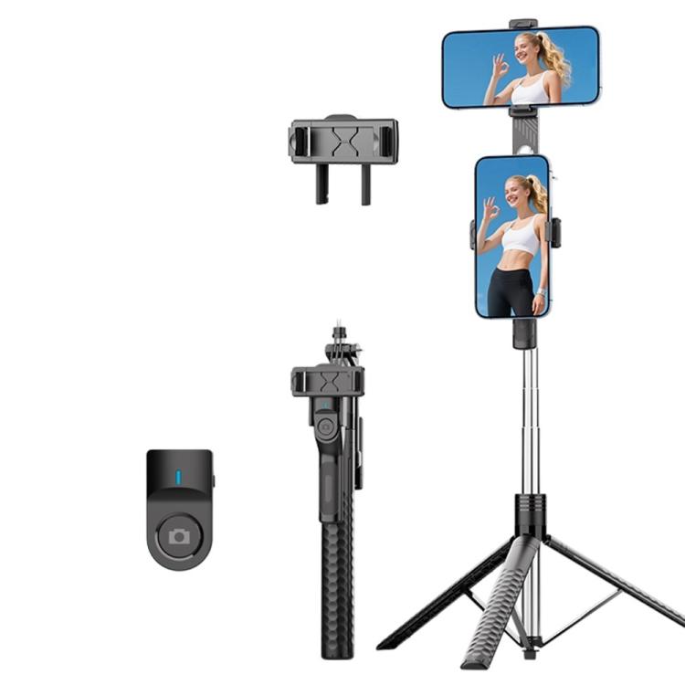 Trípode extensible K50 de 1,9 m para retransmisiones en directo, con doble clip para teléfono y Bluetooth, ideal para selfies., K50 Dual Phone Clip, Dual Phone Clip