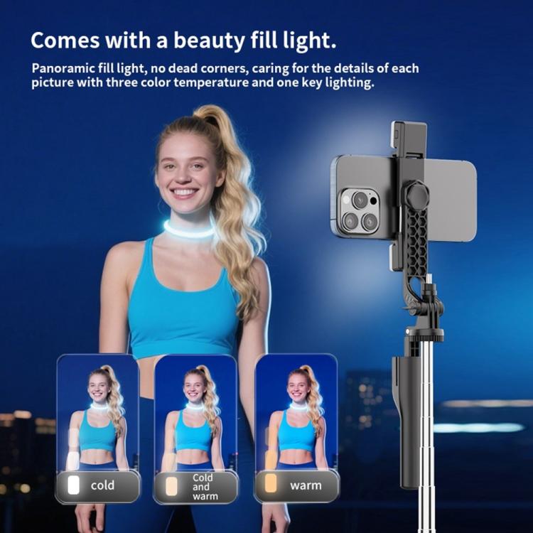 Trípode extensible K50 de 1,9 m para retransmisiones en directo, con doble clip para teléfono y Bluetooth, ideal para selfies., K50 Dual Phone Clip, Dual Phone Clip