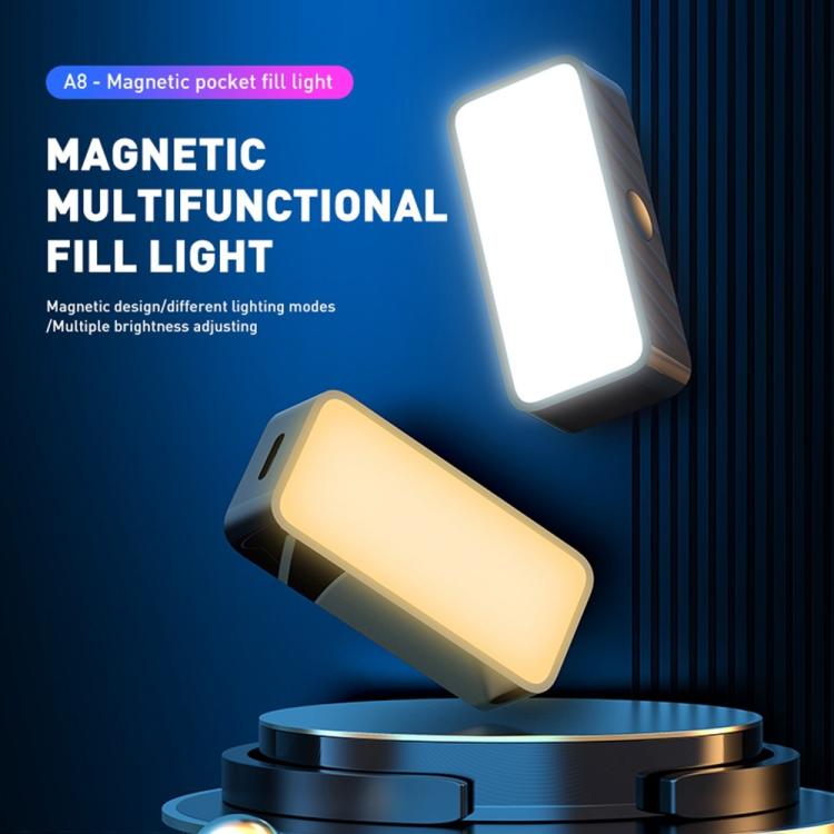 Luz LED portátil mini magnética de bolsillo para fotografía y transmisión de video con teléfono A8