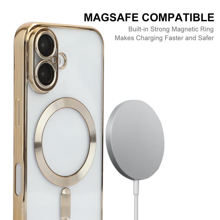 Funda para teléfono ENKAY Hat-Prince MagSafe de TPU transparente con revestimiento electrochapado y resistente a los golpes, For iPhone 16 Plus, For iPhone 16