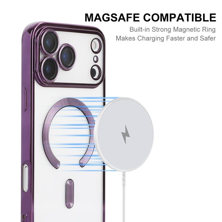 Funda para teléfono ENKAY Hat-Prince MagSafe de TPU transparente con revestimiento electrochapado y resistente a los golpes, For iPhone 17 Pro Max, For iPhone 17 Pro, For iPhone 17, For iPhone Air, For iPhone 16 Pro Max, For iPhone 16 Pro