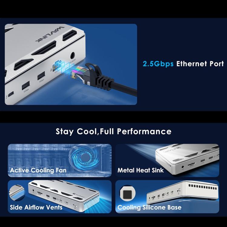 Estación de acoplamiento WAVLINK UTD58 12 en 1, 120 Gbps, 140 W, Thunderbolt 5, US Plug, EU Plug, UK Plug, AU Plug