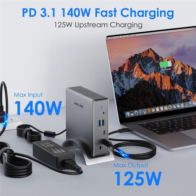 Adaptador WAVLINK UMD27PRO 8K 30Hz / 4K 144Hz 140W PD HUB, US Plug, EU Plug, UK Plug, AU Plug