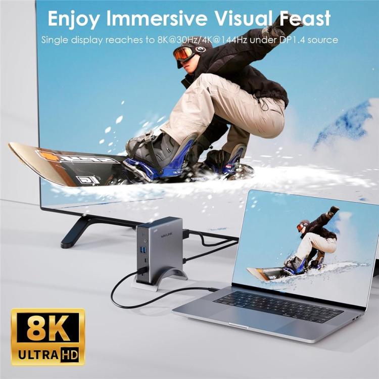 Adaptador WAVLINK UMD27PRO 8K 30Hz / 4K 144Hz 140W PD HUB, US Plug, EU Plug, UK Plug, AU Plug