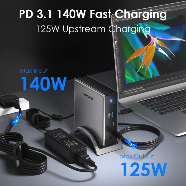 Estación de acoplamiento WAVLINK UMD27PRO compatible con 8K 30Hz y 4K 144Hz, 140W HUB, US Plug, EU Plug, UK Plug, AU Plug