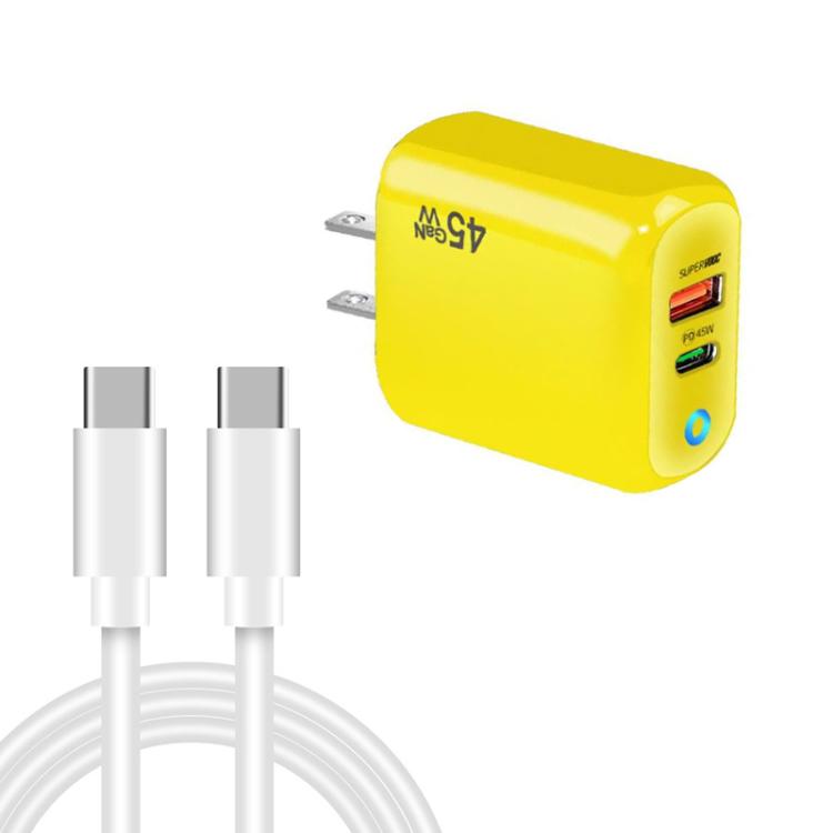 Cargador TE-PD45 GaN de 45 W PD3.0 / Tipo-C + USB 3.0 con cable de datos Tipo-C a Tipo-C, enchufe estadounidense.