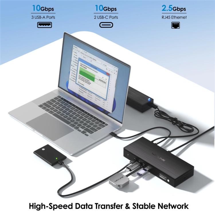 Estación de acoplamiento WAVLINK UG75PD5-3H2D2 para Mac M1 / M2 / M3 / M4 / Windows DisplayLink-7400, US Plug, EU Plug, UK Plug, AU Plug