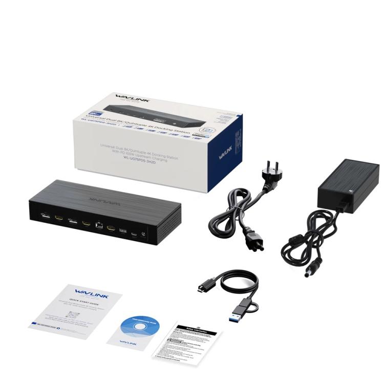 Estación de acoplamiento WAVLINK UG75PD5-3H2D2 para Mac M1 / M2 / M3 / M4 / Windows DisplayLink-7400, US Plug, EU Plug, UK Plug, AU Plug