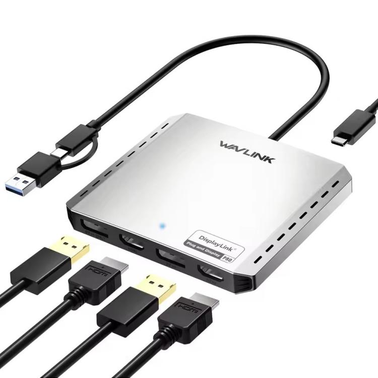 Adaptador de pantalla WAVLINK UG7501DH de 85 W con carga ascendente, convertidor 2DP + 2HD y 4K/8K, UG7501DH