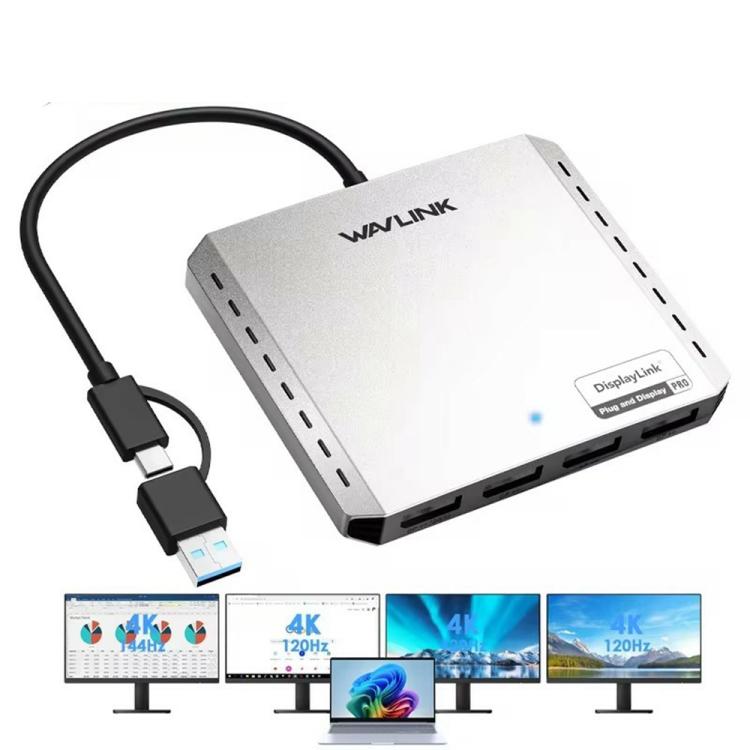 Adaptador de pantalla WAVLINK UG7501DH de 85 W con carga ascendente, convertidor 2DP + 2HD y 4K/8K, UG7501DH