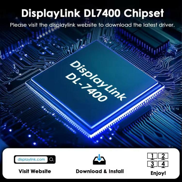 Adaptador convertidor WAVLINK UG7501D de 85 W con carga ascendente y 4 puertos DisplayPort para pantallas 4K/8K, UG7501D