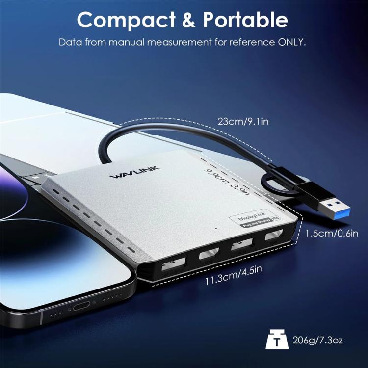 Adaptador convertidor WAVLINK UG7501D de 85 W con carga ascendente y 4 puertos DisplayPort para pantallas 4K/8K, UG7501D