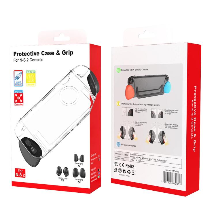 Funda protectora para consola dividida con tres juegos de agarres intercambiables (grande, mediano y pequeño)., For Nintendo Switch 2