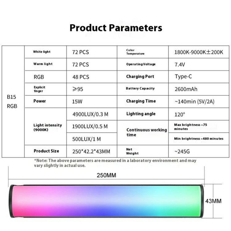 VLOGLITE B15RGB para fotografía y transmisión en vivo, lámpara ambiental RGB, barra de luz LED portátil, B15RGB
